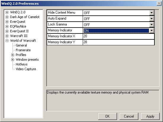 Setting the Memory Indicator to "ON" in the WinEQ2 Preferences